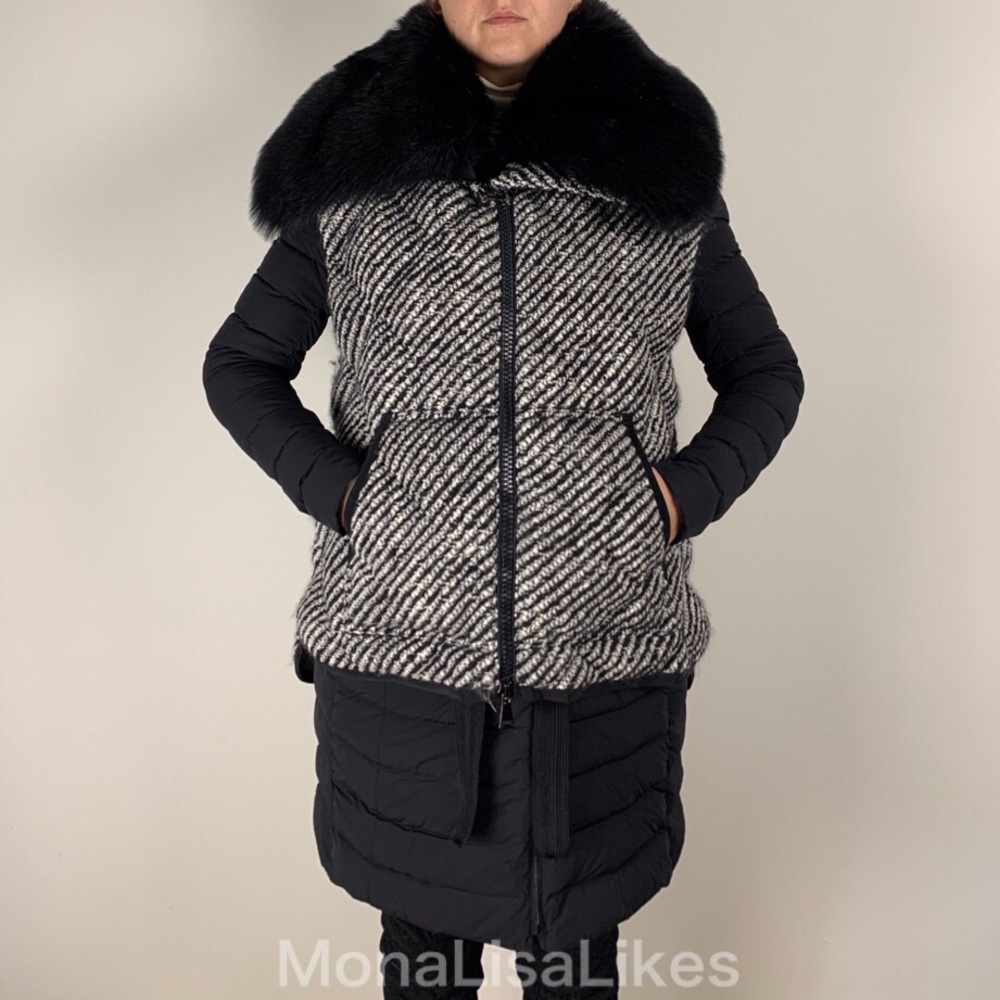 New MONCLER Eleagnus Tweed Fur Collar Down Vest
